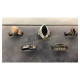 5 Size 8-8.5 Sterling Rings Onyx/Pearl/Coral/Sapph