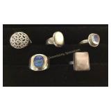 5 Size 8.5-9 Sterling Rings MOP/ Moonstone/ Quartz