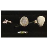 4 Size 9-9.5 Sterling Rings Aqua/ Quartz/ Peridot