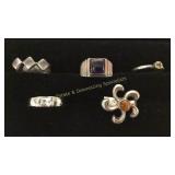 5 Sz 8.5-9 Sterling Rings Amber/Amethyst/Moonstone