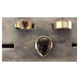 3 Sz 9.5-10-Adj Sterling Rings Garnet/MOP/Amethyst