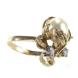 14K Diamond Pearl Ring 7.0g TW Sz 8 1/4