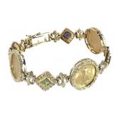 14K Gold Coin SP Stone Bracelet 29.4g TW