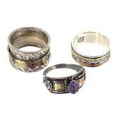 3 Sterling Copper Rings Spinners +