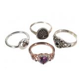 4 Sterling Rings Hearts Tree + 11.7g TW