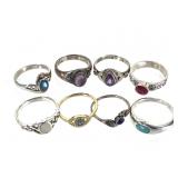 8 Sterling Rings Amethyst MOP Turquoise +