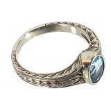 14K Blue Topaz Ring 3.5g TW Sz 6 1/2