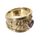 14K Amethyst Diamond Ring 6.7g TW Sz 6 1/2
