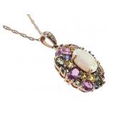 14K Necklace w SP Stone Pendants4.8g TW