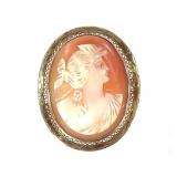 10K Antique Cameo Pin Brooch Pendant