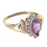 10K Amethyst Diamond Ring 2.1g TW Sz 7