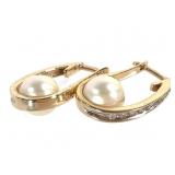 14K Pearl Diamond Earrings 3.4g TW