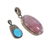 Sterling Turquoise & Pink Quartz Pendants 16.4g TW