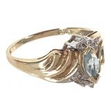 10K Blue Topaz Ring 2.2g TW Sz 7