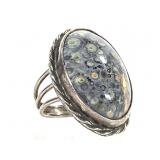 Sterling Leopard Jasper Ring 13g TW Sz 7