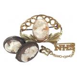 GF Cameo Pin Brooch Earrings +