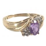 10K Amethyst Diamond Accent Ring 2.8g TW
