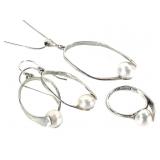 925 Sterling Pearl Necklace Ring Earring Set