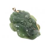 2 1/4" H Carved Jade Beast Head Pendant 14K