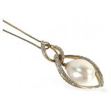 14K Necklace Diamond Pearl Pendant 4.0g TW