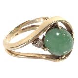 14K Diamond Jade Ring 5.9g TW Sz 4 1/2