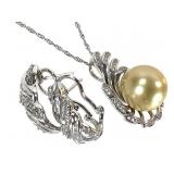 Sterling Diamond Mabe Pearl Set