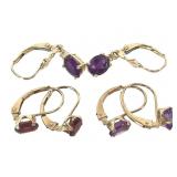 3 Pr 14K Earrings Amethyst Garnet 3.4g TW