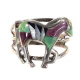 Sterling NA Inlay Horse Ring Artist Stamped 4.1g