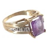 10K Amethyst Diamond Ring 3.3g TW