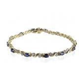 14K Bracelet Sapphire Diamond 8.4g TW