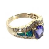 14K Tanzanite Diamond Opal Ring 5.3g TW