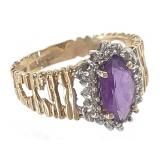 10K Amethyst Diamond Ring 2.5g TW Sz 7