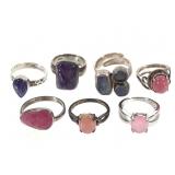 7 Sterling Rings 32.7g TW Charoite Rhodonite +