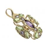 14K Cross w Diamond Peridot Citrine Amethyst