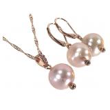 Sterling Set Necklace Earrings Pearls 9.6g TW