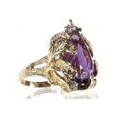 14K Amethyst Diamond Ring 11.6g TW Sz 7 1/4