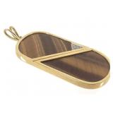 14K Tigers Eye Diamond Pendant 2" H