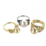 3 Pearl Sterling Rings 17.6g TW