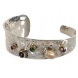 Sterling w 14K Accent & Gem Stone Bracelet 35g TW