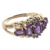 10K Amethyst Diamond Ring 2.6g TW