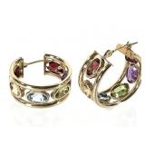 14K SP Stone Hoop Earrings 3.9g TW