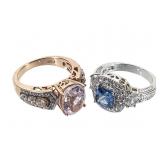 2 Sterling Tanzanite Pink Morganite Rings 8.9g TW