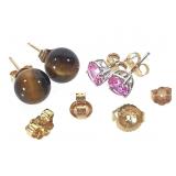 14K Pink Sapphire Tigers Eye Earrings + 3.0g TW