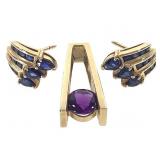 14K Sapphire Earrings & Amethyst Pendant 8.6g TW