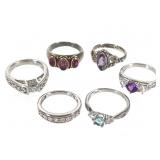 6 Sterling Rings 20.6g TW Amethyst Blue Topaz Qua