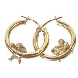 14K Angels on Hoop Earrings 1.9g TW 5/8" W