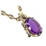 14K Necklace 1 1/4" H Amethyst Pendant 20.5g TW