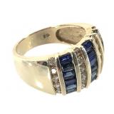14K Diamond Sapphire Ring 6.8g TW Sz 6 1/2