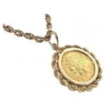 14K 20" L Necklace w $2 1/2 Dollar Pendant