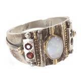 Sterling 14K Opal Garnet Ring Artisan 4.8g TW